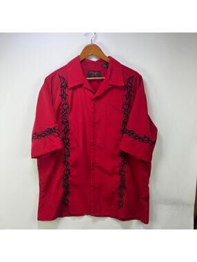 Vintage Red Flames Y2K Button Up Shirt Dragon XL
